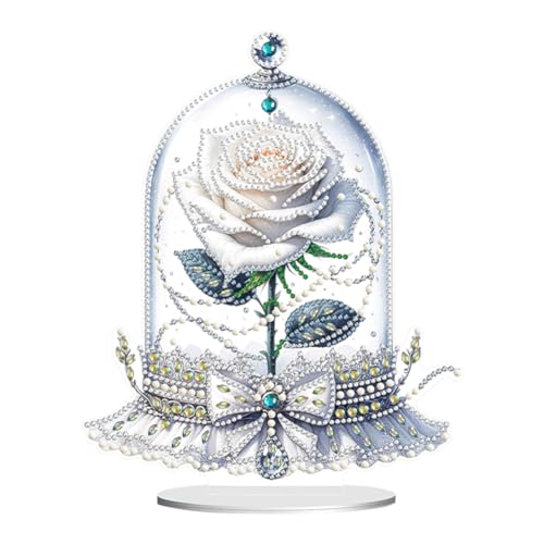 Fiorky Speziell geformte ewige Rose, Diamant-Malerei, Tischornament-Set, einseitiges Diamant-Gemälde-Desktop-Ornament-Set, handgefertigt, 5D-Diamant-Kunst, Tischdekoration, Blume für Zuhause von Fiorky