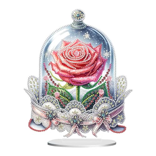 Fiorky Speziell geformte ewige Rose, Diamant-Malerei, Tischornament-Set, einseitiges Diamant-Gemälde-Desktop-Ornament-Set, handgefertigt, 5D-Diamant-Kunst, Tischdekoration, Blume für Zuhause von Fiorky