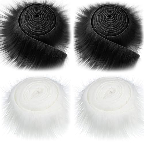 Fiotha 4 Stück Kunstfell zum Basteln, 5 CMx1.5 M Furry Faux Precut Strips, Kunstfell Band Kunstpelz Fellstoff, fur Gnome Beard Santa Hair Dwarf DIY Dekoration Kunstfell Basteln (Weiß) von Fiotha