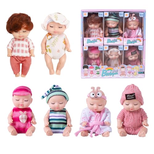 Fiotha Mini Babypuppe, 6 Stück Newborn Reborn Baby, 4,3 Zoll Puppen und Kleidung Set, für Mädchen, Kleinkinder und Kinder ab 3+ Jahren (Heimserie) von Fiotha