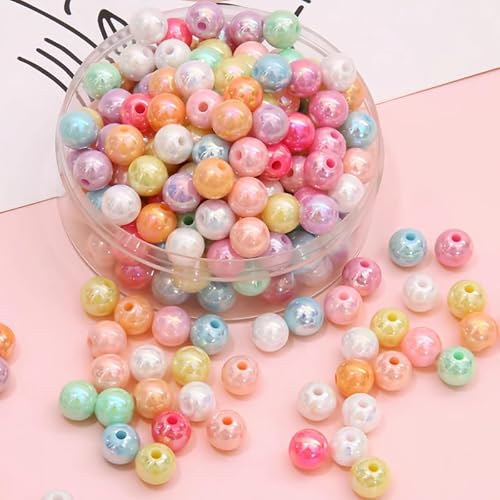 200 Stück schillernde runde Acrylperlen für Perlenarmbänder, bunte Perlen, 8 mm, lose Abstandshalter, Bastelperlen für Schmuckherstellung von Fiozroor