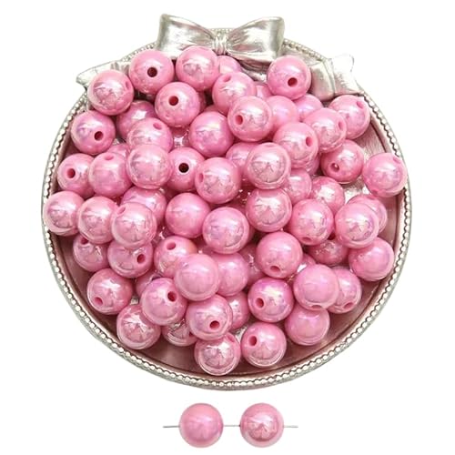 200 Stück schillernde runde Acrylperlen für Perlenarmbänder, rosa Perlen, 8 mm, lose Abstandshalter, Bastelperlen für Schmuckherstellung von Fiozroor