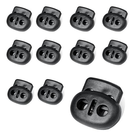 FirSea 10PCS Kordelschlösser, Federstopper-Verschlussknebel für Kordelzugklemme, Schnürverschlüsse für Schuhe, Kordelzüge, Paracord, Taschen, Schnürsenkel, Kleidung (Schwarz) von FirSea
