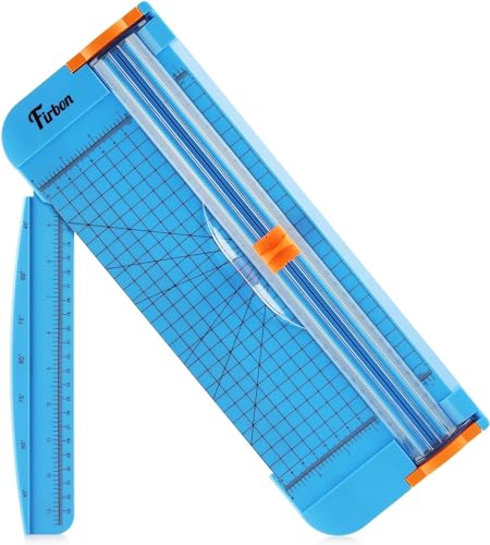 Firbon A4 Papierschneider 12 Zoll Titan Gerader Schneidemaschine Blau mit Automatischem Sicherheitsschutz und Seitenlineal Austauschbare Klinge für Coupon, Bastelpapier, Etikett und Foto von Firbon