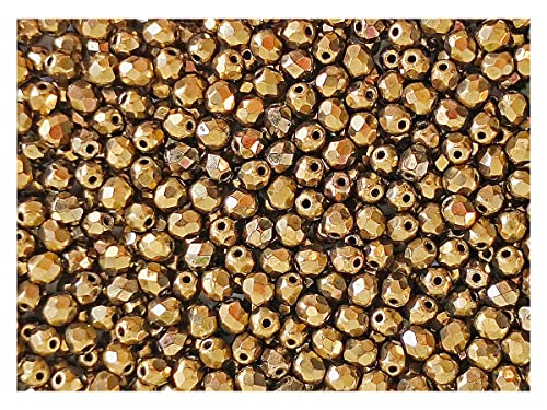 100pcs Tschechische Facettierten Glasperlen, Fire-Polished, Rund 4 mm Jet Gold Bronze von Fire Polished Beads