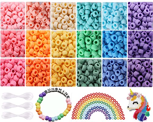 Fire Beetle 2600+pcs Pony Beads Craft Kit Set Opaque Matte Plastic Multicolor Bracelet Pony Beads for DIY Bracelet Necklace Key Chain Hair Jewelry Making Kit in 18 Assorted Colors with Elastic String von Fire beetle