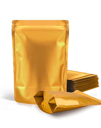 100 Stück wiederverschließbare Stand-Up-Beutel, geruchsdichte Beutel, verschließbare Folienbeutel für Verpackung (Gold, 14 x 21,8 cm) von FireKylin
