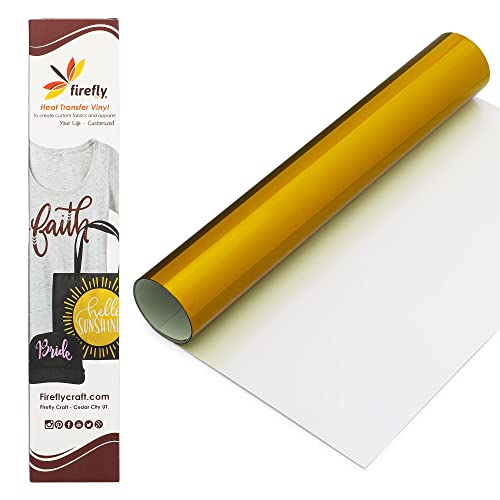 Firefly Craft Elastische Folie Gold Heat Transfer Vinyl – HTV Vinyl für Cricut – Heat Press Vinyl für Hemd-Transfers – zum Aufbügeln auf Stoffbögen – 3 Stück, je 30,5 x 50,8 cm (1,5 m) von Firefly Craft