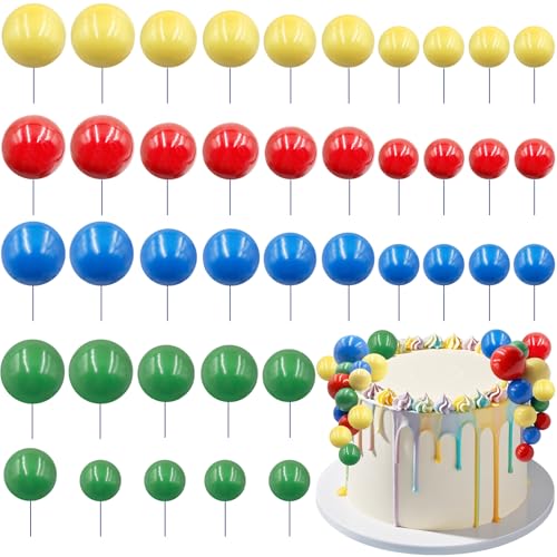 Firleayo Bunte Kugel-Kuchenaufsätze, Cartoon-Thema, Kugel-Kuchendekoration, Mini-Luftballons, rot, blau, grün, gelb, Kugeln, Cupcake-Picks, Topper für Geburtstag, Babyparty, Weihnachten, Partyzubehör von Firleayo