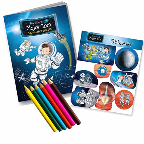 Firlefantastisch Astronaut Major Tom Mitgebselset: Rätselheft DIN A6 (10 Seiten) + Sticker + Buntstifte (5 Stück) für Kinderparty von Firlefantastisch Der Partyshop