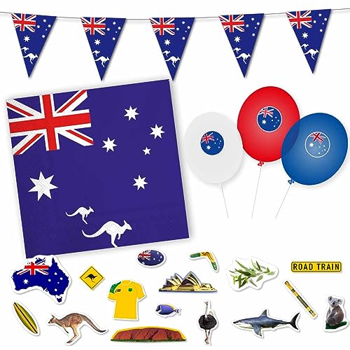 DH-Konzept Dekoset * Australien * Servietten, Wimpelkette, Konfetti, Ballons // * Australien * Dekoration // Australien Servietten // Australien Mottoparty von Firlefantastisch Der Partyshop