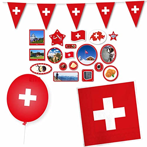 DH-Konzept Dekoset Schweiz Servietten, Wimpelkette, Konfetti, Ballons // Schweiz Partydekoration // Partydekoration Schweiz von Firlefantastisch Der Partyshop