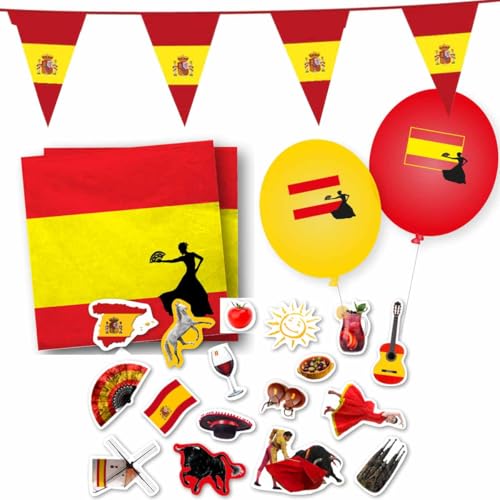 Firlefantastisch Dekoset Spanien - 20x Servietten, 3,5m Wimpelkette, Konfetti, 8 Ballons - Spanien Dekoration - Rot, Gelb, Orange - Papier - 4 Stück Firlefantastisch Dekoset Spanien - 20x Servietten, 3,5m Wimpelkette, Konfetti, 8 Ballons - Spanien Dekoration - Rot, Gelb, Orange - Papier - 4 Stück von Firlefantastisch Der Partyshop