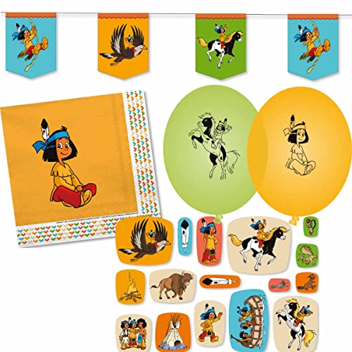 DH-Konzept Dekoset Yakari Servietten, Wimpelkette, Konfetti, Ballons // Yakari Partydekoration // Partydekoration Indianer Yakari von Firlefantastisch Der Partyshop
