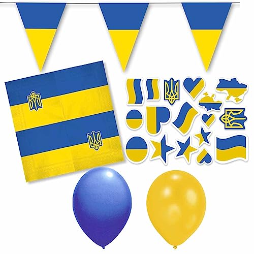 Dekoset Ukraine // Girlande, Servietten, Konfetti, Ballons für die Ukraine Dekoration // Länderdeko Ukraine / DH-Konzept von Firlefantastisch Der Partyshop