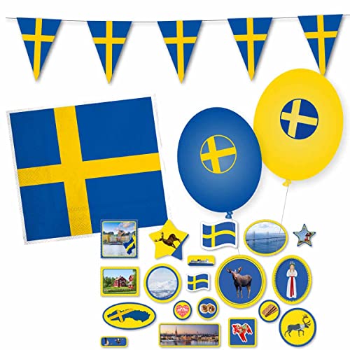 / DH-Konzept Dekoset Schweden Servietten, Wimpelkette, Konfetti, Ballons // Schweden Partydekoration // Partydekoration Schweden von Firlefantastisch Der Partyshop