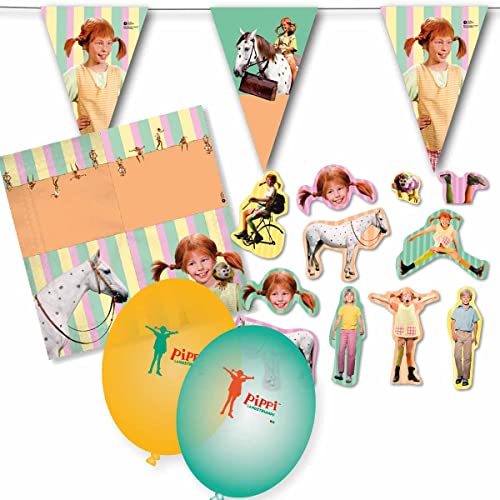 Firlefantastisch Der Partyshop/DH-Konzept Pippi Langstrumpf Dekoset Servietten, Wimpelkette, Konfetti und Ballons // Pippi Langstrumpf Partydekoration von Firlefantastisch Der Partyshop