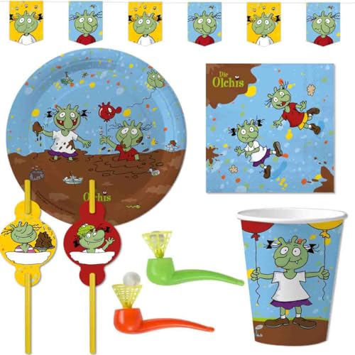 Partyset "DIE OLCHIS" Olchis Teller, Becher, Serviette, Girlande, Trinkhalme, Mitgebsel // Kindergeburtstag Olchis Partyset von Firlefantastisch Der Partyshop
