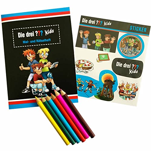Firlefantastisch Die Drei ??? Kids Mitgebselset Rätselheft + Sticker Buntstifte // Kindergeburtstag Fragezeichen Mitgebsel von Firlefantastisch Der Partyshop