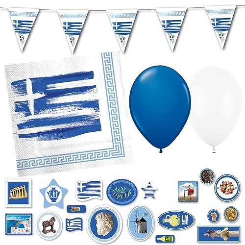 Firlefantastisch/DH-Konzept Dekoset Griechenland // Girlande, Servietten, Konfetti, Ballons für die Griechenland Dekoration // Länderdeko Griechenland von Firlefantastisch