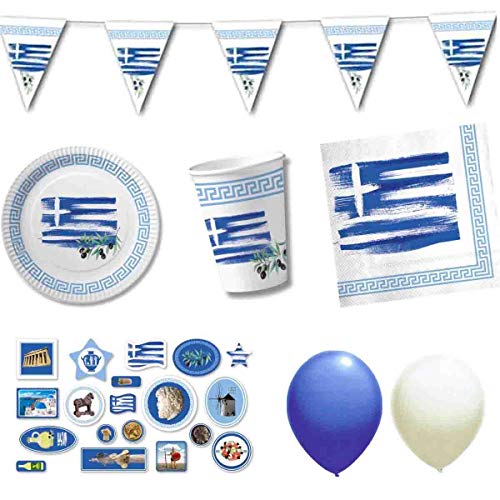 /DH-Konzept Partyset * Griechenland * für 10 Gäste // Teller+Becher+Servietten+Konfetti+Girlande+Ballons // Griechenland Dekoration von Firlefantastisch