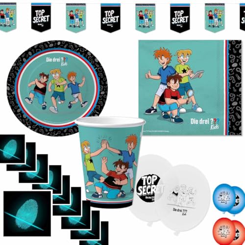 Partyset Die Drei ??? Kids für 10 Kinder mit Fingerabdruck-Sticker // Kindergeburtstag Drei Fragezeichen Partyzubehör von Firlefantastisch
