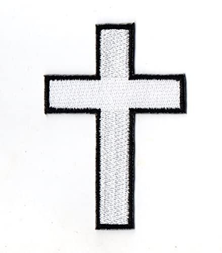 First Anything Weiße Kreuz-Flicken zum Aufbügeln, christlicher Jesus, bestickt für Mütze, Hemd, Jacke, Kleidung, Rucksäcke, Jeans, Kappe, Größe ca. 7,8 x 5,5 cm, A169 von First Anything