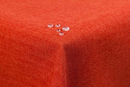 Tischdecke Leinenoptik Lotuseffekt abwaschbar mit gerader Saumkante 130x130 eckig in Terracotta/orange von First-Tex