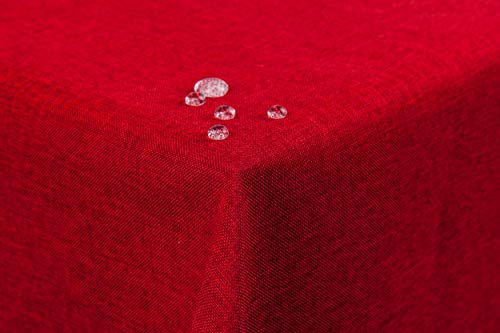Tischdecke Leinenoptik Lotuseffekt abwaschbar mit gerader Saumkante 130x300 eckig in rot von First-Tex