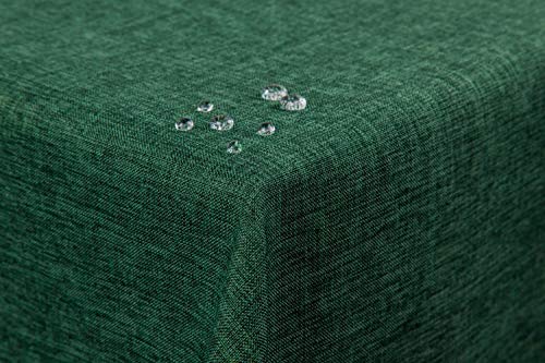 Tischdecke Leinenoptik Lotuseffekt abwaschbar mit gerader Saumkante135x180 eckig dunkelgrün von First-Tex