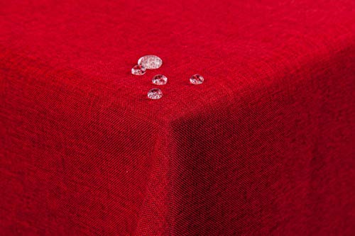 Tischdecke Leinenoptik Lotuseffekt abwaschbar mit gerader Saumkante135x180 eckig rot von First-Tex