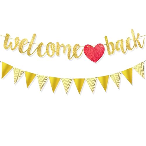Firtink Welcome Back Girlande Gold Dreieck Flagge, Willkommen Zurück Banner Schulbanner Schule Saison Banner für Schuldekoration, Klassenzimmer Dekoration, Familie Aktivitäten Deko Firtink Welcome Back Girlande Gold Dreieck Flagge, Willkommen Zurück Banner Schulbanner Schule Saison Banner für Schuldekoration, Klassenzimmer Dekoration, Familie Aktivitäten Deko von Firtink