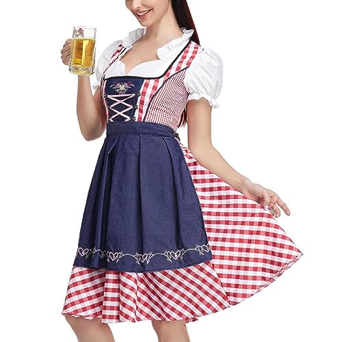 Firulab Deutsches Kleid - Karierte traditionelle deutsche Damenkleider für das Oktoberfest,Traditionelles Bier-Karneval-Outfit, bayerisches Cosplay für Party-Halloween-Kostüm von Firulab