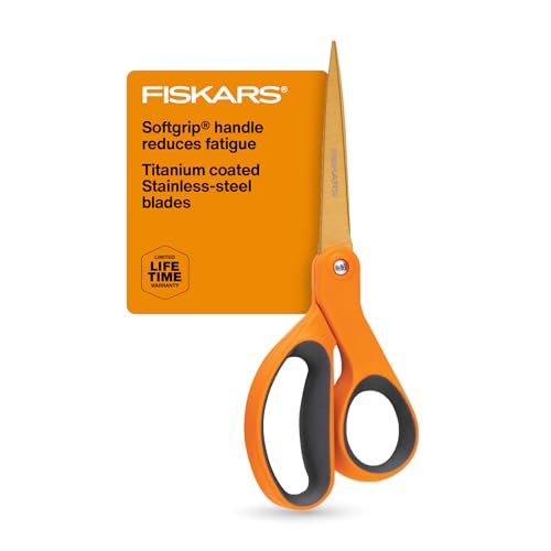 Fiskars 01-004244J Premier Softgrip Titanium gerade Schere für Erwachsene, 20,3 cm, Orange von Fiskars