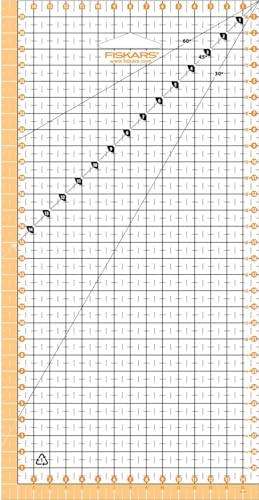 Fiskars Patchwork-Lineal, 15 x 30 cm, Hervorgehobene 1-cm-Nahtzugabe, Unterbrochene Halbzentimeter-Rasterlinien, Winkel-Linien, PET-Kunststoff, 1066361 von Fiskars