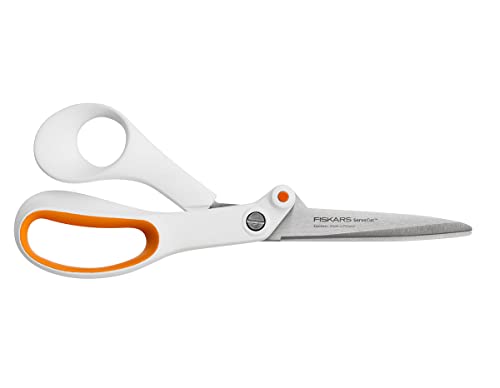 Fiskars Razor Edge Allzweckschere, Länge: 21 cm, Rostfreie Stahl-Klinge/Kunststoff-Griffe, Weiß/Orange, Amplify, 1005223 von Fiskars