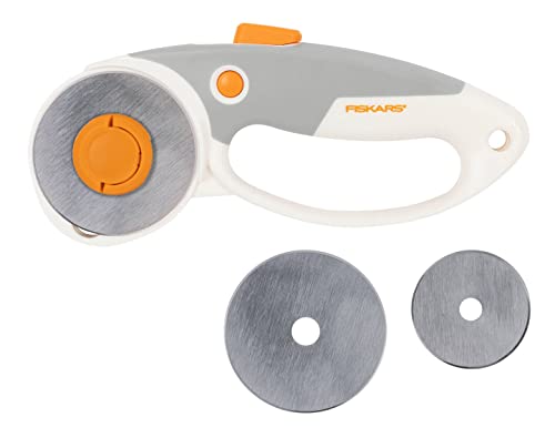 Fiskars Duoloop Titan-Rollschneider, Rollmesser mit Schlaufengriff, Rechts- und Linkshändig, Klingen-Durchmesser: 45 mm und 60 mm, Orange/Weiß/Grau, 1066048 von Fiskars