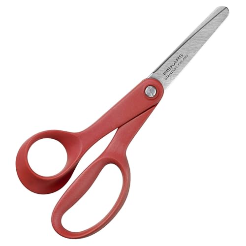 Fiskars Kinderschere für Linkshänder, Ab 8 Jahren, Länge: 13 cm, Rostfreie Stahl-Klinge/Kunststoff-Griffe, Rot, Classic, 1005169 von Fiskars