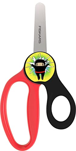 Fiskars Kinderschere mit Ninja-Wackelbild, Ab 6 Jahren, Länge: 13 cm, Für Rechts- und Linkshänder, Metall-Klinge/Kunststoff-Griffe, Schwarz/Rot, Magic Morph, 1064075 von Fiskars