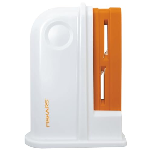 Fiskars Universal Scherenschärfer, Für Rechts- und Linkshänderscheren, Keramik-Schleifköpfe/Kunststoff-Gehäuse, Weiß/Orange, 1020499 von Fiskars