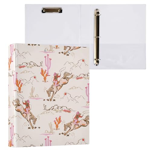 Fisyme Cowgirl Western American 3,8 cm 3-Ringbuch mit Klemmbrett, runder Ringbuch für 200 Blatt, 21,6 x 27,9 cm, Briefgröße Papier für Bürobedarf, 1 Packung von Fisyme