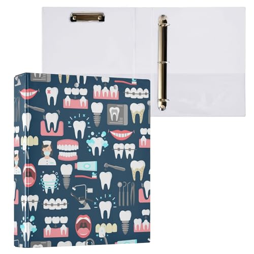 Fisyme Dental Teeth 3-Ringbuch mit Klemmbrett, runder Ringbuch, hält 200 Blatt, 21,6 x 27,9 cm, Briefgröße, Papier für Bürobedarf, 1 Packung von Fisyme