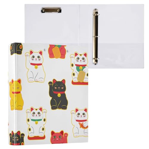 Fisyme Lucky Cats Ringbuch mit 3 Ringen, 3 Ringe, 3 Ringe, mit Klemmbrett, runder Ringbuch, hält 200 Blatt, 21,6 x 27,9 cm, Briefgröße, Papier für Bürobedarf, 1 Packung Fisyme Lucky Cats Ringbuch mit 3 Ringen, 3 Ringe, 3 Ringe, mit Klemmbrett, runder Ringbuch, hält 200 Blatt, 21,6 x 27,9 cm, Briefgröße, Papier für Bürobedarf, 1 Packung von Fisyme