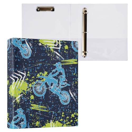 Fisyme Sport Motocross Motorräder 3,8 cm 3-Ringbuch mit Klemmbrett, runder Ringbuch, hält 200 Blatt, 21,6 x 27,9 cm, Briefgröße Papier für Bürobedarf, 1 Packung von Fisyme