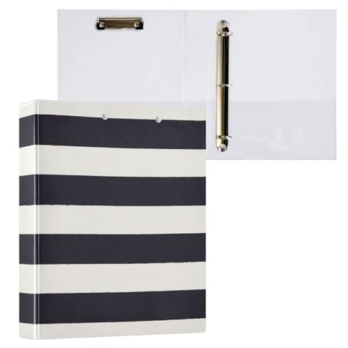 Fisyme Weiß-schwarz gestreiftes 3-Ringbuch mit Klemmbrett, runder Ringbuch für 200 Blatt, 21,6 x 27,9 cm, Briefgröße für Bürobedarf, 1 Packung von Fisyme