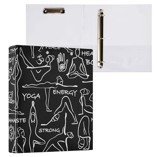 Fisyme Yoga Poses 3-Ringbuch mit Klemmbrett, runder Ringbuch für 200 Blatt, 21,6 x 27,9 cm, Briefgröße für Bürobedarf, 1 Packung von Fisyme