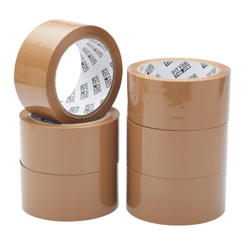 Fit For The Job Paketklebeband – Robustes braunes Klebeband für Verpackungsboxen, 48 mm x 66 m, 6 Rollen – geräuscharme Allzweckverpackung, sichere Versiegelung von Fit For The Job