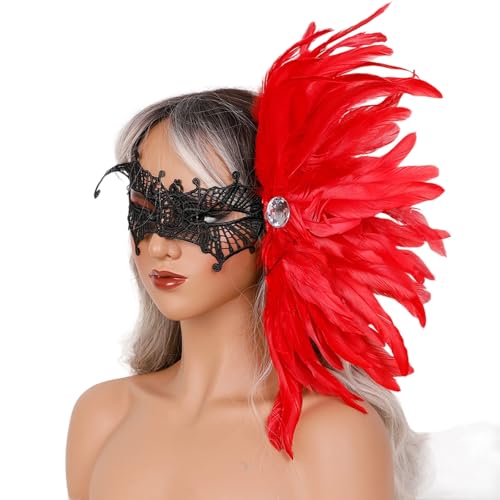 Venezianer-Maske, Augenmaske, gefiedert, halbes Gesicht, für Maskeraden, Bälle, Halloween, Party, Cosplay, Fotoshooting, Geschenk, Venezianerinnen für Maskeraden von Fitooles