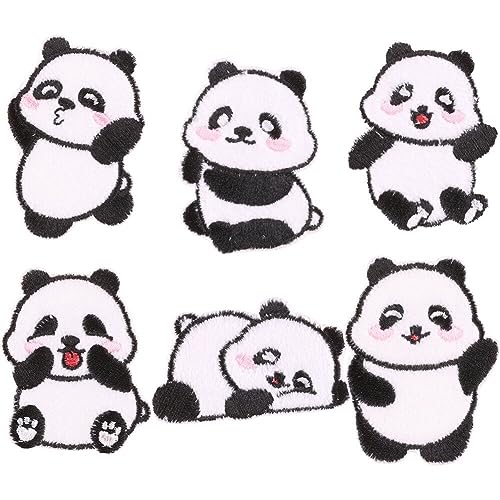 6 Stück niedliche Panda bestickte Patches, Panda-Aufbügelpatches, Aufnäher zum Aufnähen für Männer Frauen Kinder Taschen Jacken Kleidungsmützen von Fituenly