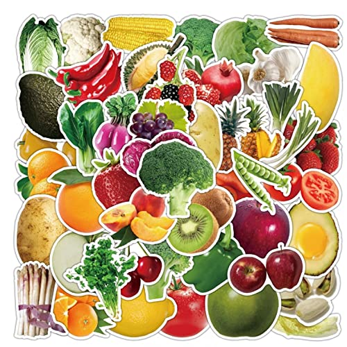 Cute Fresh Fruits Vegetables Stickers 50pcs Cartoon Fruit Vinyl Decals Pvc Waterproof Learning Sticker for Boys Girls von Fituenly